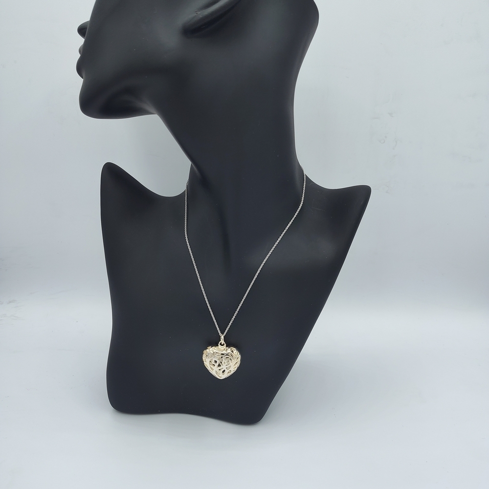 .925 Sterling Silver Puffed Heart Pendant Necklace